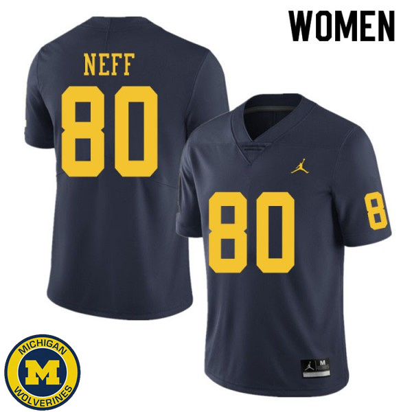 Women Michigan Wolverines #80 Hunter Neff Navy Official Game Jersey